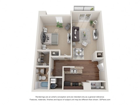 Floor plan for 1 bed, 1 bath, 1000 sqft